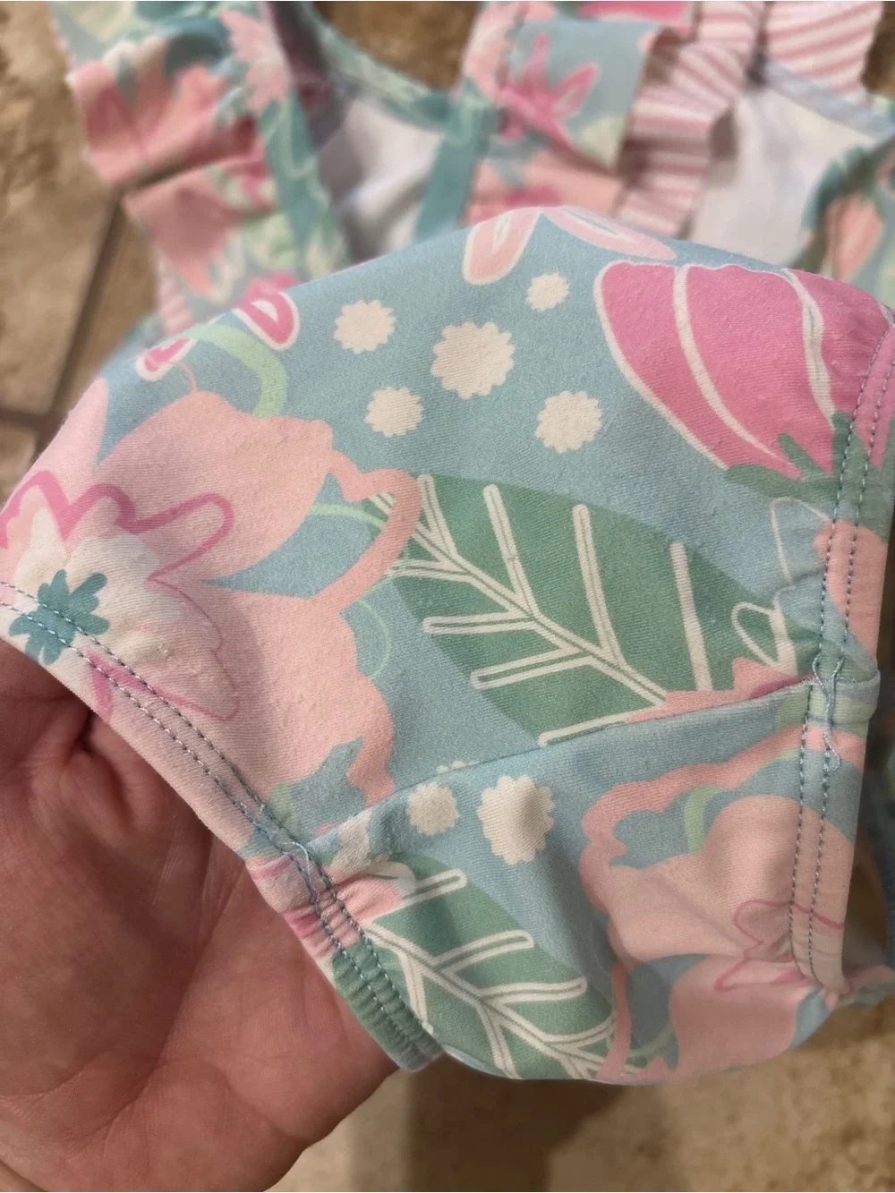 Rufflebutts Green/Blue/Pink Floral Swimsuit
